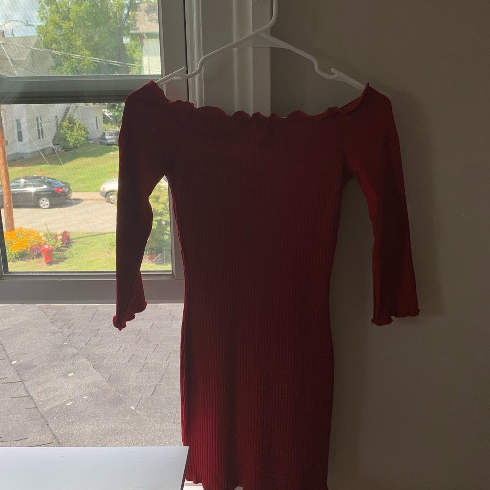 Off the Shoulder Maroon Mini Dress